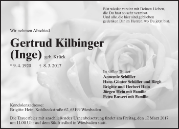 Traueranzeige von Gertrud Kilbinger von Trauerportal Rhein Main Presse Traueranzeige von Gertrud Kilbinger von Trauerportal Rhein Main Presse