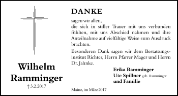 Traueranzeige von Wilhelm Ramminger von Trauerportal Rhein Main Presse