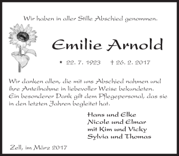 Traueranzeige von Emilie Aetnolci von Trauerportal Echo Online