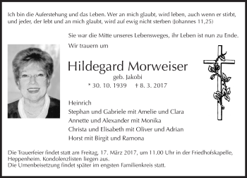 Traueranzeige von Hildegard Morweiser von Trauerportal Echo Online