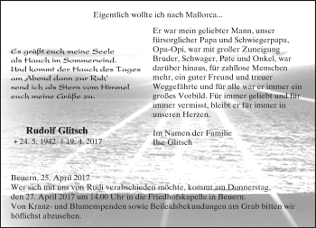 Traueranzeige von Rudolf Glitsch von  Gießener Anzeiger