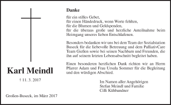 Traueranzeige von Karl Meindl von  Gießener Anzeiger