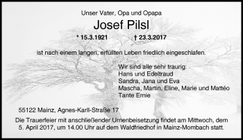 Traueranzeige von Josef Pils von Trauerportal Rhein Main Presse