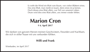 Traueranzeige von Marion Cron von Trauerportal Rhein Main Presse
