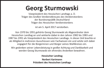 Traueranzeige von Georg Sturmowski von Trauerportal Echo Online