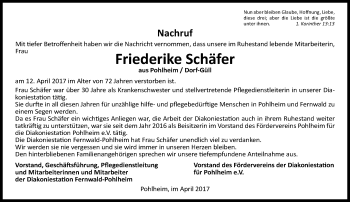Traueranzeige von Friederike Schäfer von  Gießener Anzeiger