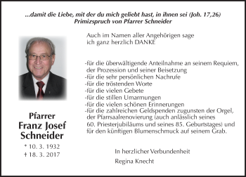 Traueranzeige von Franz Josef Schneider von  Gießener Anzeiger