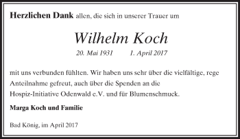 Traueranzeige von Wilhelm Koch von Trauerportal Echo Online