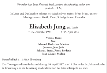 Traueranzeige von Elisabeth Jung von Trauerportal Rhein Main Presse