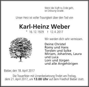 Traueranzeige von Karl-Heinz Weber von  Gießener Anzeiger