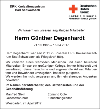 Traueranzeige von Günther Degenhardt von Trauerportal Rhein Main Presse
