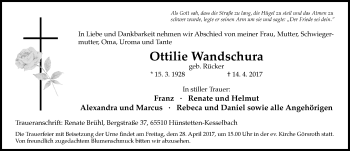 Traueranzeige von Ottilie Wandschura von Trauerportal Rhein Main Presse