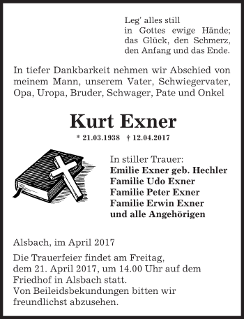Traueranzeige von Kurt Exner von Trauerportal Echo Online