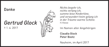 Traueranzeige von Gertrud Glock von Trauerportal Echo Online