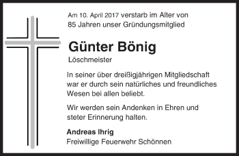 Traueranzeige von Günter Bönig von Trauerportal Echo Online