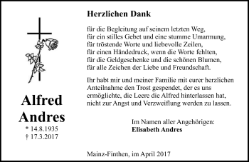 Traueranzeige von Alfred Andres von Trauerportal Rhein Main Presse