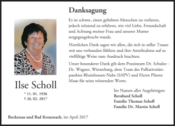 Traueranzeige von Ilse Scholl von Trauerportal Rhein Main Presse