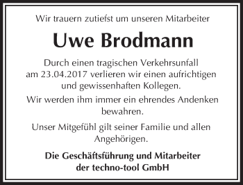 Traueranzeige von Uwe Brodmann von Trauerportal Echo Online