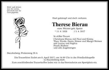 Traueranzeige von Therese Bierau von  Gießener Anzeiger