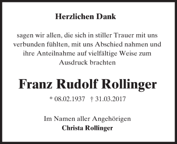 Traueranzeige von Franz Rudolf Rollinger von Trauerportal Rhein Main Presse