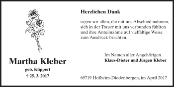 Traueranzeige von Martha Kleber von Trauerportal Rhein Main Presse