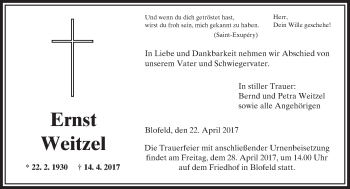 Traueranzeige von Ernst Weitzel von  Kreisanzeiger