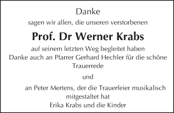 Traueranzeige von Werner Krabs von Trauerportal Echo Online