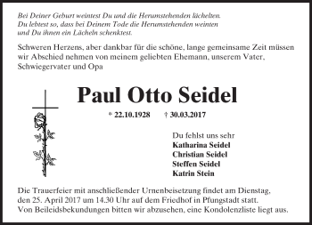Traueranzeige von Paul Otto Seidel von Trauerportal Echo Online