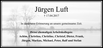Traueranzeige von Jürgen Luft von VRM Trauer