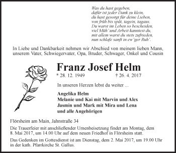 Traueranzeige von Franz Josef Helm von Trauerportal Rhein Main Presse