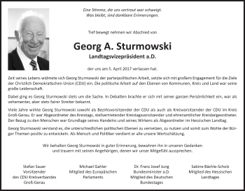 Traueranzeige von Georg Sturmowski von Trauerportal Echo Online