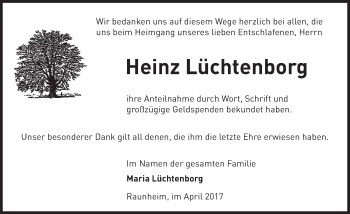Traueranzeige von Heinz Lüchtenborg von Trauerportal Rhein Main Presse