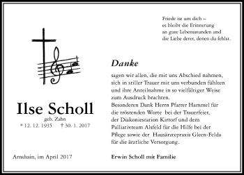 Traueranzeige von Ilse Scholl von VRM Trauer