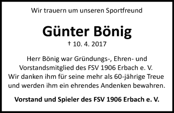Traueranzeige von Günter Bönig von Trauerportal Echo Online