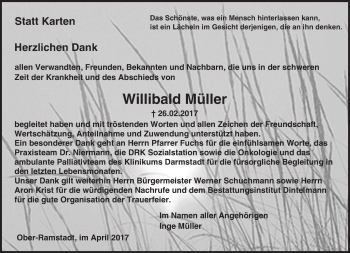 Traueranzeige von Willibald Müller von Trauerportal Echo Online