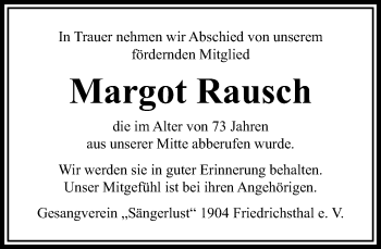 Traueranzeige von Margot Rausch von  Usinger Anzeiger
