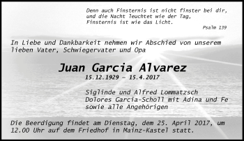 Traueranzeige von Juan Garcia Alvarez von Trauerportal Rhein Main Presse
