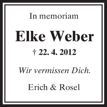 Traueranzeige von Elke Weber von  Kreisanzeiger