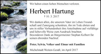 Traueranzeige von Herbert Hartung von Trauerportal Echo Online