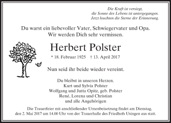 Traueranzeige von Herbert Polster von  Usinger Anzeiger