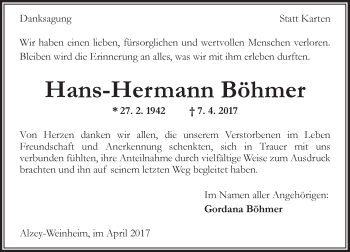 Traueranzeige von Hans-Hermann Böhmer von Trauerportal Rhein Main Presse