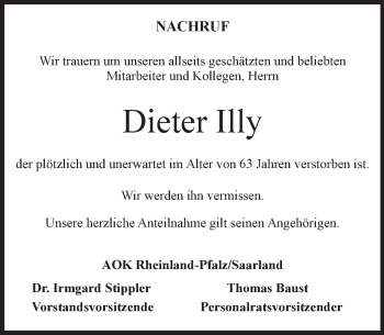 Traueranzeige von Dieter Illy von Trauerportal Rhein Main Presse