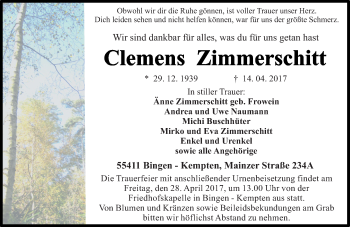 Traueranzeige von Clemens Zimmerschitt von Trauerportal Rhein Main Presse
