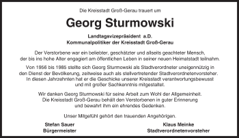 Traueranzeige von Georg Sturmowski von Trauerportal Echo Online