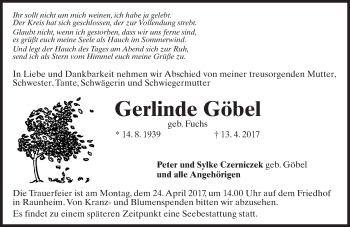 Traueranzeige von Gerlinde Göbel von Trauerportal Rhein Main Presse