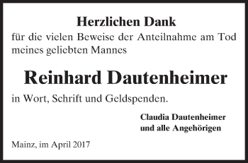 Traueranzeige von Reinhard Dautenheimer von Trauerportal Rhein Main Presse