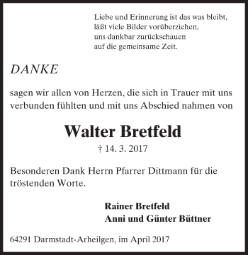 Traueranzeige von Walter Bretfeld von Trauerportal Echo Online