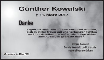 Traueranzeige von Günther Kowalski von Trauerportal Rhein Main Presse
