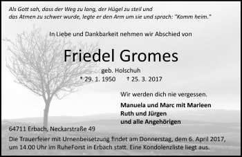 Traueranzeige von Friedel Gromes von Trauerportal Echo Online