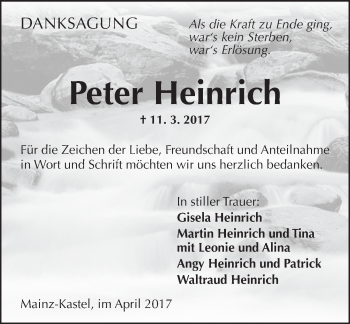 Traueranzeige von Peter Heinrich von Trauerportal Rhein Main Presse